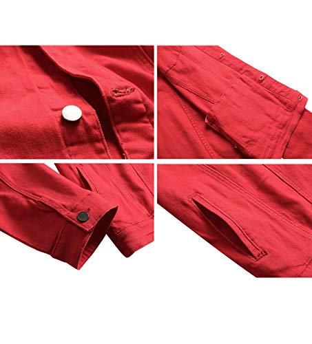 Image of Mens Denim Jacket Ripped Slim Jean Jacket Coat for Men