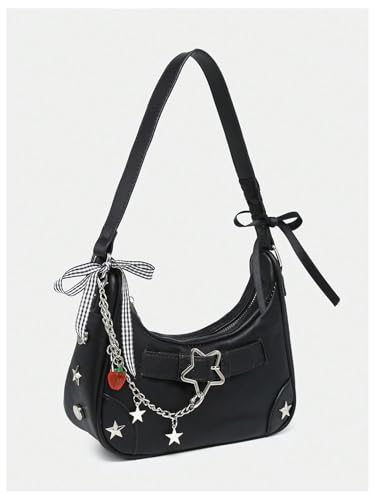 Verdusa Women's Y2k Underarm Shoulder Bag Studded Hobo Handbag Small Purses2