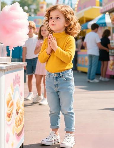 Image of Witwot Toddler Girls Mock Turtleneck Shirts Long Sleeve Thermal T-Shirt | Cotton Girl Soft Basic Pullover Tops Size 18M-5T
