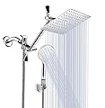 10 Inch High Pressure Rainfall Shower Head/Handheld Shower Combo with 11 Inch Extension Arm, 9 Settings Adjustable Anti-leak with Holder/Hose, Height/Angle Adjustable, Chrome