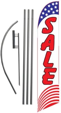 Sale (Star/Stripes) 15ft Feather Banner Swooper Flag Kit with Ground Stake, Outdoor Sign