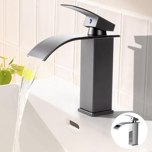 Robinet Salle de Bain Cascade Mitigeur Lavabo Monocommande Moderne Eau Chaude et Froide Disponible (Gris)