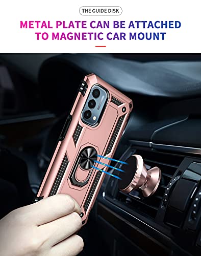 Military Grade Drop Impact For Oneplus Nord N200 5G Case Oneplus Nord N200 Case Metal Rotating Ring Kickstand Holder Armor Heavy Duty Shockproof For Oneplus Nord N200 5G Phone Case (Rose Gold) #TOP3