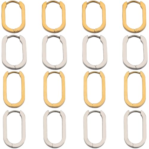 SUNNYCLUE 1 Box 16PCS 8 works Hoop Earrings Leverback French Earring Hooks Gold Silver Rectangle Stainless Steel Tiny Cartilage Huggie Hoops Earring Findings for jewellery Making Supplies DIY Earrings
