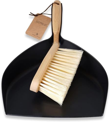 ENA Living Bamboo Dust Pan and Brush Set, Eco-Labelled Dustpan and Brush, Perfect For Household Cleaning, Sturdy and Effective Dust Pan, Bamboo Sweeping Brush, Stylish Brush and Pan Set