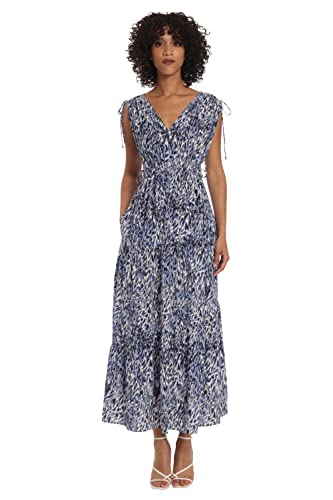 Image of Maggy London Women's Tiered Maxi with Shoulder and Waist Drawstring Details