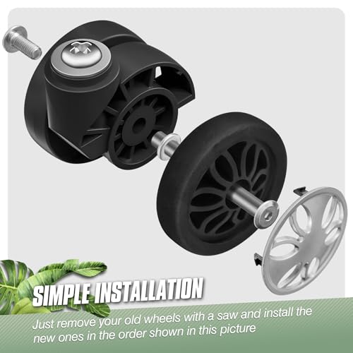 8 Pcs Luggage Wheels Replacement, 60mm/2.36in Wear-Resistant Spare Suitcase Wheels Replacement Luggage Repair Parts Kit for Double Tires, V-A44
