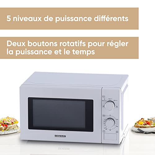 SEVERIN Four à micro-ondes 20 L, 700 W pour décongeler, chauffer et réchauffer, avec 5 niveaux de puissance, Minuteur 35 min, Plateau tournant (Ø 25,4 cm), blanc, MW 7770