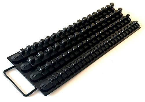 80pc BLACK SOCKET STORAGE TRAY RAIL RACK HOLDER 1/4 3/8 1/2 TOOL 17-1/2