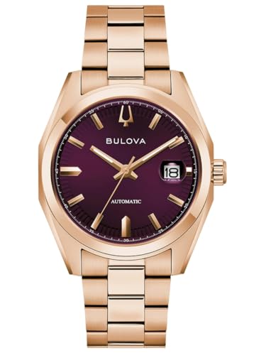 Rose Gold Plated Purple Dial Bulova Mens Surveyor Watch