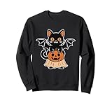black cat bat wings pumpkin cute spooky halloween