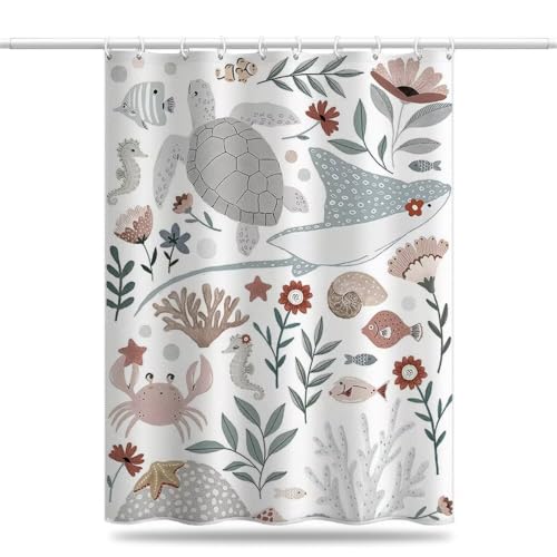 Rideau de douche tissu polyester lavable avec crochets de baignoire