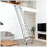 2.5m Escalera de ático de Pared, Escalera Mural retráctil con 2 pasamanos, Escalera retráctil de ático de 10 escalones, Plegable y abatible, para Interiores, almacenes, sótanos y garajes (2.45-2.55m)