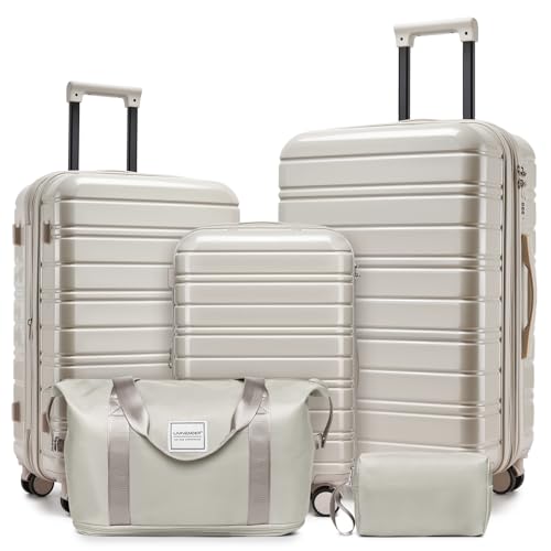 LARVENDER 5 Piece Hardside Expandable Luggage Sets with...