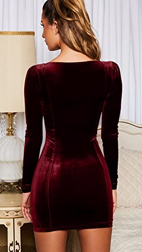 GOBLES Womens Sexy Velvet Long Sleeve Bodycon Elegant Mini Party Dress2
