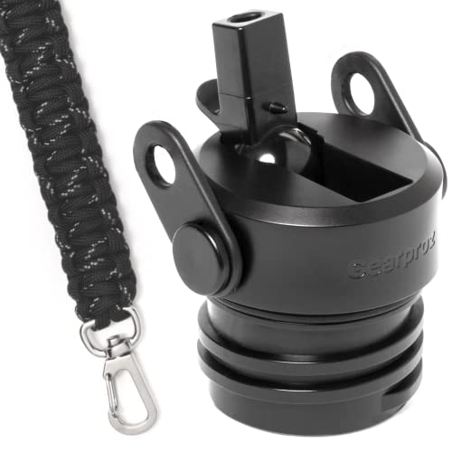 Gearproz Straw Lid for Hydro Flask 24, 21, 18 oz Paracord Handle, Shoulder Strap, Straw Cleaner Standard Mouth Water Bottle Accessories Kit for Hydroflask, IronFlask and More (Black)