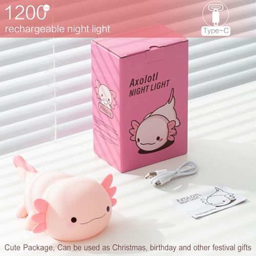 axolotl cute night light for kids axolotl lamp girls xmas gifts rechargeable bedside nightlight squishy dimmable silicone led funny animal light baby nursery dorm kawaii dcor toys