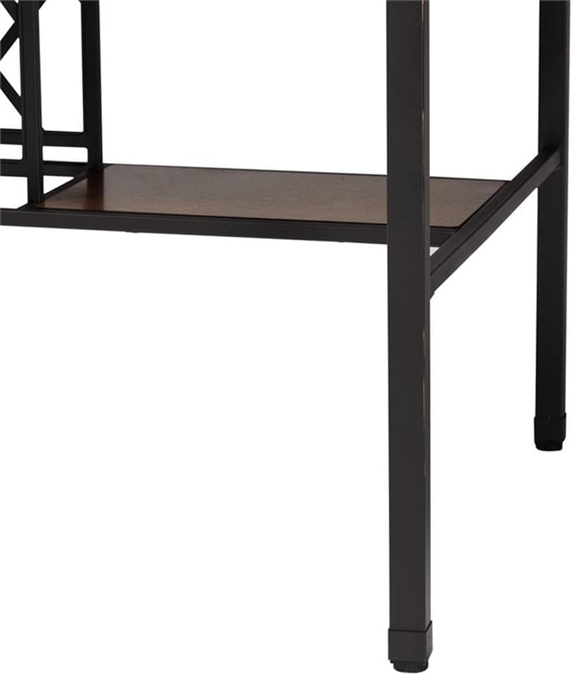 BOWERY HILL Industrial Pub Table, 48.1" W x 30.1" D x 36.5" H, Metal and Reclaimed Wood, Brown and Black Finish, Built-in Wine Cage, Stemware Rack, Open Shelves, Rectangular Bar Table