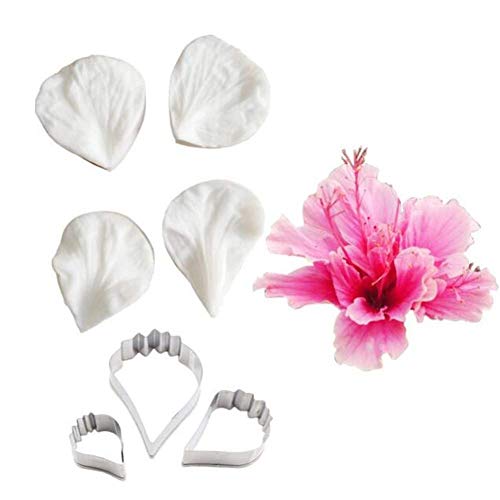 3D Fiore Petalo Foglie Veiner&cutter Stampo in Silicone Acciaio Inox Ripieno Taglierino Set, per Cottura, Decorazione Dolci Attrezzo Teglie e Sugarcract Cioccolato Gumpaste Torta Decorativo - Ibisco