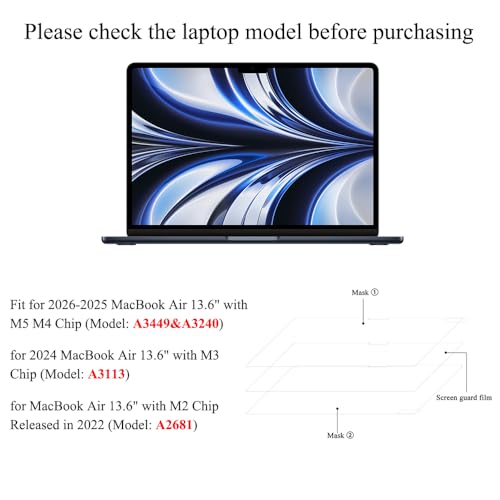 Arisase [2 Stück] HD Clear Displayschutzfolie für MacBook Air 13,6 Zoll mit M5/M4/M3/M2 Chip (Modell:A3449 & A3240 & A3113 & A2681) 2026-2022 veröffentlicht (13,6 Zoll)