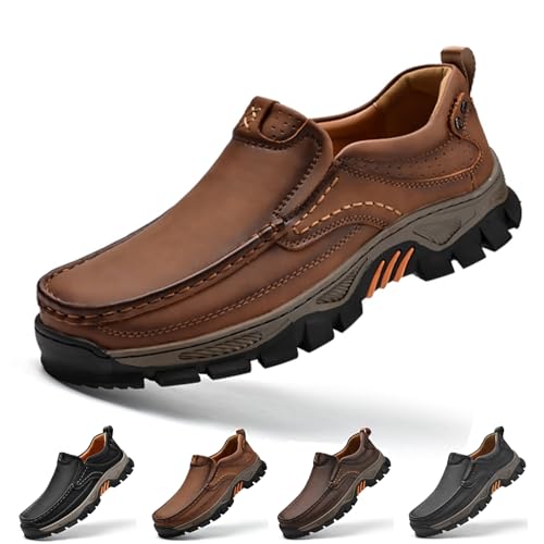 Enjerr Orthopedic Shoes Men, Men's Orthopedic Comfortable Casual Leather Slip On Loafers Outdoor Comfortable and Breathable Hiking Shoes