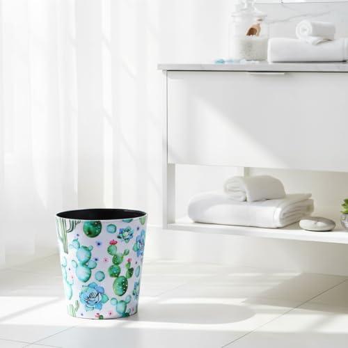 Image of PU Leather Small Trash Can Wastebasket, Round Garbage Container Basket for Bathrooms, Laundry Room, Kitchens, Offices, Kids Rooms, Bedrooms,Dorms,Home Decorative Art Bin, 2.9 Gallon(Floral Breeze)