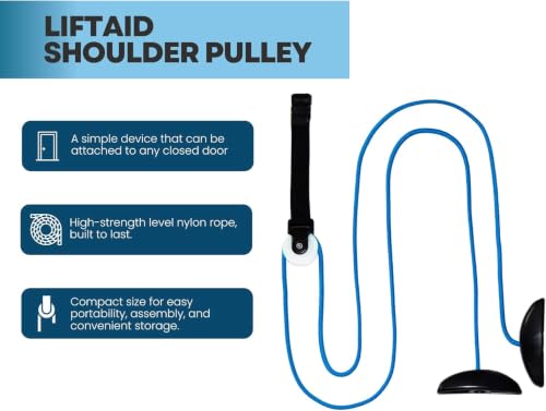 Image of AARAM Pulley with Rope and Door Strap, Easy to Use Exercise Equipment for Frozen Shoulder and Hand /Arm Exercise Material Nylon Plastic, Smooth Action Pulley (Blue)
