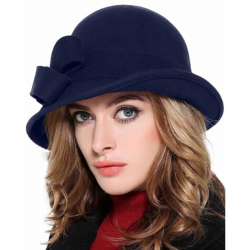 Gorro vintage de fieltro de lana para mujer miniatura 1