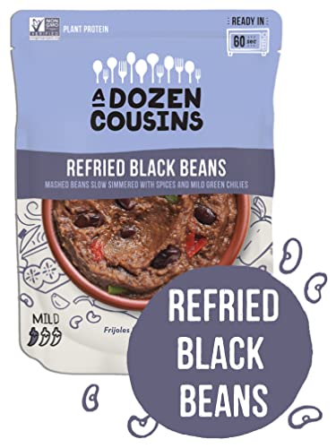 A Dozen Cousins Seasoned Beans, Vegan And Non-Gmo Meals Ready To Eat Made With Avocado Oil (Refried Black Beans, 8 Pack) #TOP2