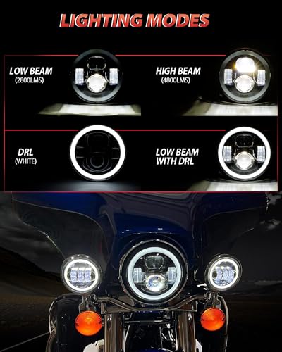 Image of XPCTD 7 Inch Motorcycle LED Headlight 4.5 inch Fog Passing Lamps DOT Kit Compatible with Harley Davidson Street Glide Road King Electra Glide Fatboy Ultra Classic Heritage Softail Slim Deluxe