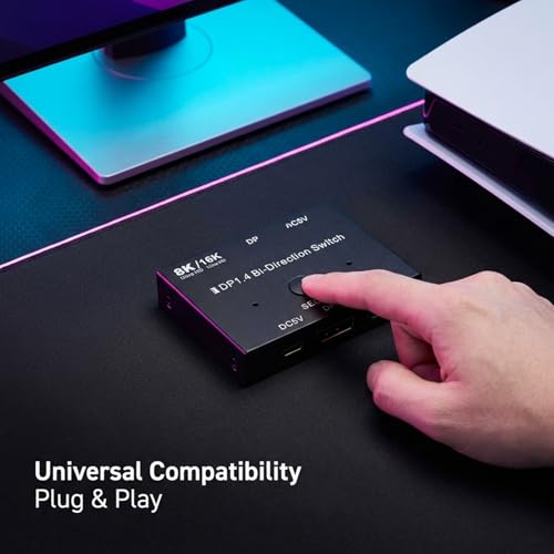 Conmutador Displayport 2.1 Cuifati de 2 entradas y 1 salida divisor DP bidireccional 16K 2