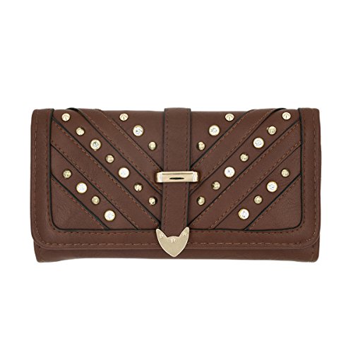 Women's Rhinestone Studded PU Leather Trifold Continental Wallet - Diff Colors