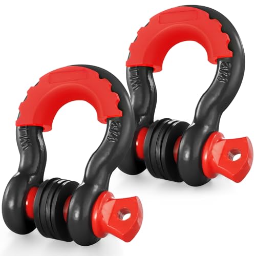 VEVOR Manille à anneau D 19 mm, lot de 2 manilles de remorquage acier allié, résistance à rupture 28,5 t avec goupille à vis 22 mm, isolateurs et rondelles, récupération pour VTT, camions, jeep, noir