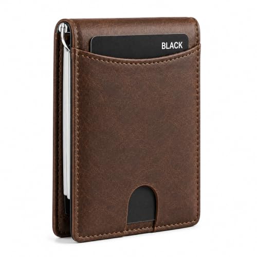 Carteira Slim Masculina RFID Couro Sintético Porta Cartões Minimalista Ultrafina com Clip Metálico
