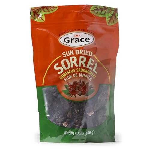 Grace Sun Dried Sorrel 3.5oz - 1 Pack - Jamaica Leaves - Flor de Jamaica - Hibicus Sabdariffa