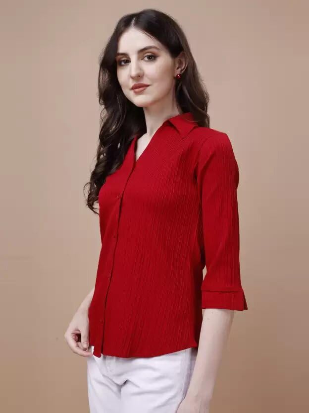 Image of ROYALICA Women Tops Womens Regular Fit Striped White Colour Cotton Blend Casual Shirt