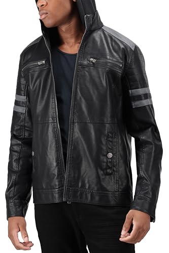 Image of X-Ray Men's Slim Fit Faux-Leather Moto Jacket with Removable Hood