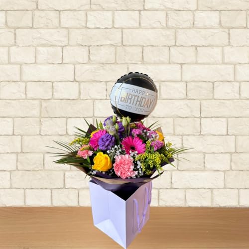 Vibrant Birthday Bouquet Delivery Flowers with Balloon – Fresh Fl...