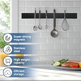 Magnetyczna listwa na noże, 40 cm, ze stali nierdzewnej, mocny magnes, uchwyt na noże, bez wiercenia, z taśmą klejącą, samoprzylepna listwa magnetyczna do montażu na ścianie, do noży kuchennych