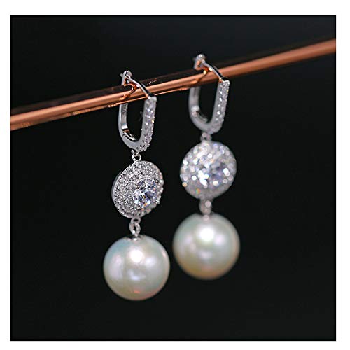 Boucles d'oreilles en Argent S925 avec grosses perles d'eau douce et zirconium 11-12mm
