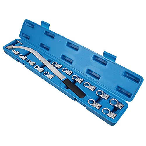 UTMALL 15pcs Engine Bay Auxiliary Timing Belt Tensioner Pulley Tool Tensioner Damper Wrench Set 12-19mm