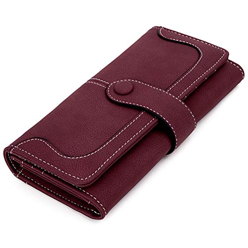 UTO Women RFID Long Bifold Wallet 18 Card Slots Card Holder 5.5" Phone Pocket Vegan Leather Dark Purple steampunk buy now online UTO Women RFID Long Bifold Wallet 18 Card Slots Card Holder 5.5" Phone Pocket Vegan Leather Dark Purple steampunk buy now online