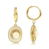 Made by Nami Set Gold Ohrringe Hängend mit Sonnen Anhänger und Süßwasserperle aus Chirugischem Edelstahl Boho Ohrringe Damen Hypoallergen Wasserfester Schmuck