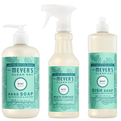 Mrs. MEYERS Kitchen Set Dish Soap Hand Soap and Multi-Surface Cleaner 3 CT (Mint)