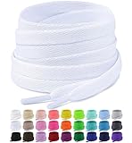 Puzeam 2 Pair Upgrade Tight Weave Flat Shoe Laces for Sneakers 28 Colors 5/16' Wide Replacement Shoelaces for Adults and Kids (White, 120 cm)