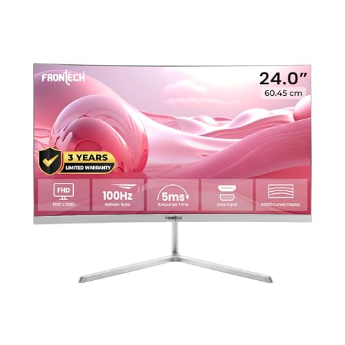 FRONTECH Ultima Series 24 Inch Curved LED Monitor| Refresh Rate 100Hz, VA Panel, 1800R Curve | Full HD 1080p, Bezel Less Design | HDMI & VGA Ports (MON-0080, White) view 1