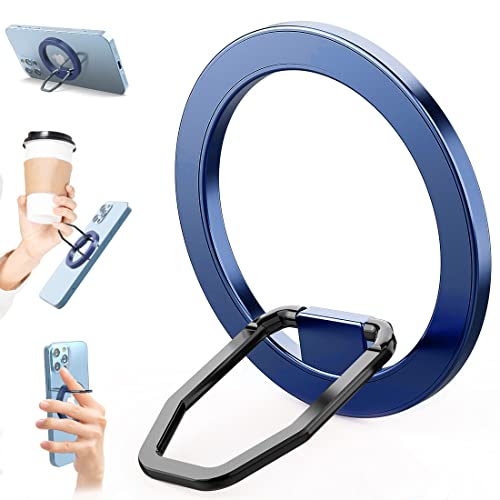 Zylee Magnetic Phone Grip, Magnetic Phone Ring Holder for MagSafe, Magnetic Phone Finger Holder, Adjustable Kickstand, Phone Holder Grip Ring Stand for MagSafe Accessories Deep Blue