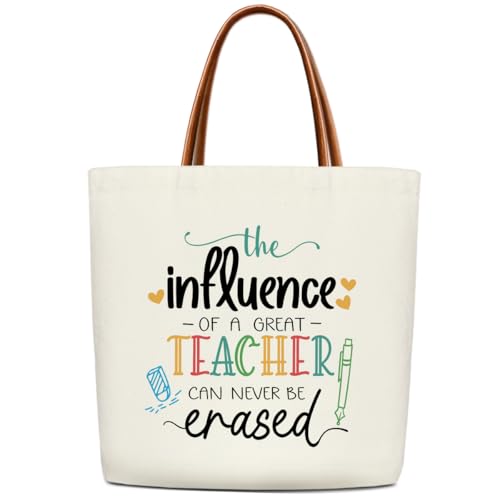 Eiokytmu Teacher Canvas Tote Bag, Thank you Gifts for Teachers, Reusable Shopping Grocery College Handbag, Teacher's Day Retirement End of Year Birthday Gifts for Teachers Women /01