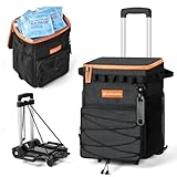 Odoland 48/72 Cans Soft Cooler with Wheels and Handle Collapsible Ice Chest Rolling Coolers on Wheels for Beach Camping Travel and Picnic