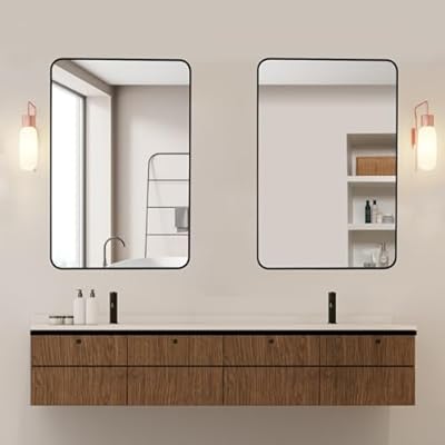 Dorzom Black Framed Mirrors for Bathroom, 24 x 36 Inch Rectangle Wall Mirror Matte Black Farmhouse Bathroom Vanity Mirror with Seamless Metal Frame, HD Tempered Glass(Horizontal/Vertical), 2 Pack